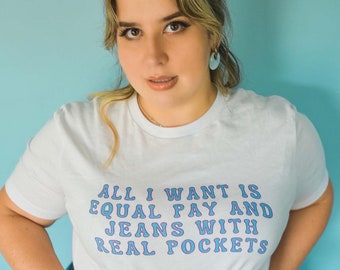 Feministisk t-shirt: Jämställdhet och riktiga fickor - Unisex bomullströja