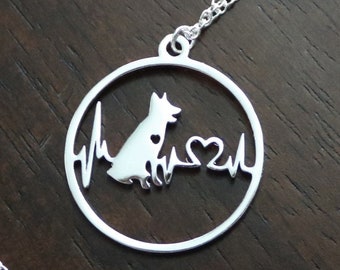 German Shepherd Heartbeat, GSD Mom, Dog lover Necklace, K-9 Pendant, Working Dog Jewelry,  German Shepherd Mom, Gift for Her, Gift for Him