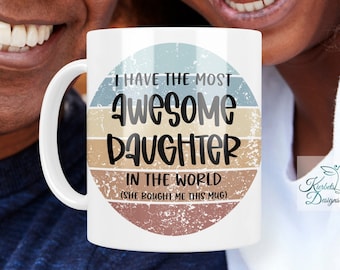 Personalized Father's Day Print Mug Ceramic with Best Daughter in the World on Colored Background Custom Dad Gift Drinkware for Coffee, Tea