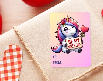Printable Valentine's Day Gift Tag Stickers, Cute Unicorn Be My Valentine To and From Labels, Scissor or Cutting Machine Compatable