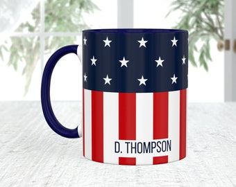 Patriotic Stars and Stripes American Flag Coffee Mug, Personalized  Ceramic 4th of July, Flag Day, Memorial, Veterans, Independence Day Cup