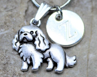 Silver Personalized Cavalier King Charles Spaniel  Dog Necklace, CKCS Dog lover Necklace with Initial, Gift for Her, Gift for Him