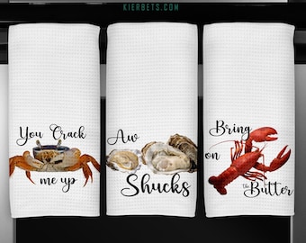 Funny Seafood  Dish Towels Perfect for Seafood Lover, Shrimp Crab Lobster Oyster Clams Kitchen Crustaceans Towel,  Ocean New Home Gift