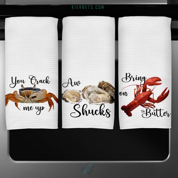 Funny Seafood  Dish Towels Perfect for Seafood Lover, Shrimp Crab Lobster Oyster Clams Kitchen Crustaceans Towel,  Ocean New Home Gift