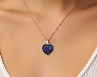 Amethyst Heart Pendant Necklace, Silver Snake Chain Purple Gemstone February Birthday Healing Stone, Valentine Day Gift for Her