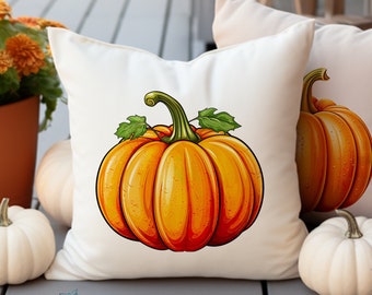 Fall Pumpkin Pillow Covers, Autumn Gourd Themed Home Decor, Bright Seasonal Thanksgiving Holiday Decoration