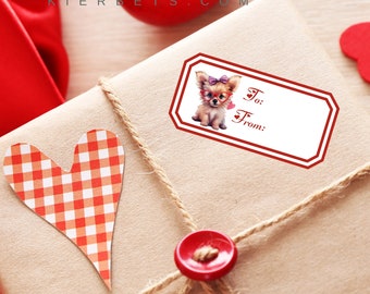 Printable Valentine's Day Gift Tag Stickers, Cute Puppy Love and Hearts To and From Labels, Scissor or Cutting Machine Compatable