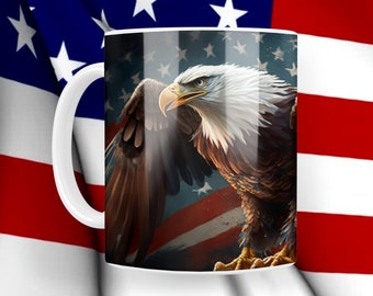 Patriotic American Eagle and Flag Coffee Mug, Personalized  Ceramic 4th of July, Flag Day, Memorial, Veterans, Independence Day Cup