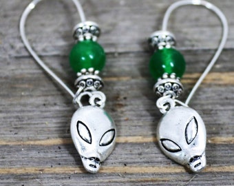 Alien Dangle Earrings with Saucer Beads, Creepy Costume Accessory Halloween Party Jewelry, Spooky Trick or Treat Earrings, Gift for Her