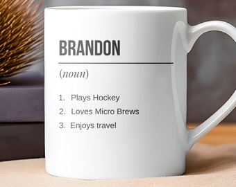 Name Definition Personalized Ceramic Mug, Custom Character Traits Gift Ideas Presents For Mom Dad Birthday Christmas Mothers Fathers Day