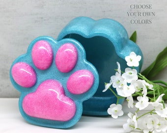 Resin Paw Print Trinket Box, Multiple Color Handmade Home Decor Vanity Dresser Table accent Dog Lover Gift for Her or Him