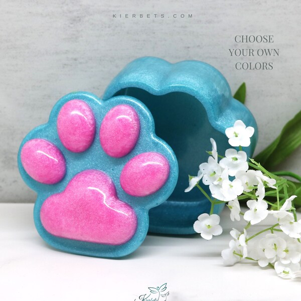 Resin Paw Print Trinket Box, Multiple Color Handmade Home Decor Vanity Dresser Table accent Dog Lover Gift for Her or Him