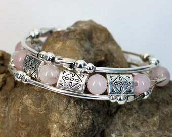 Rose Quartz and Silver Bracelet