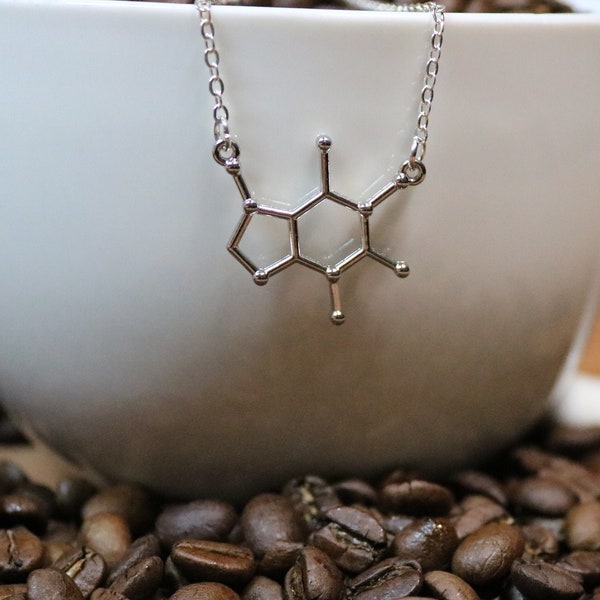 Caffeine Molecule Necklace, Coffee Lover Gift, Science Geek Necklace,  Molecular Jewelry, Geek Jewelry, Gift for Her, Co-Worker Present