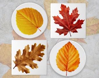 Autumn Leaves Coaster, Round or Square Fall Foliage Decor, Ceramic or Neoprene Rubber Seasonal Thanksgiving Home Furniture Protection