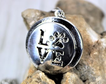 Love Paw 30mm Steel EO Pendant, Aromatherapy Locket, Hang Anywhere Diffuser, Essential Oils Jewelry, Gift for Her,