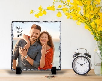 Slate Stone Custom Square Photo Frame Gift, Personalized Memory Keepsake in Natural Rock