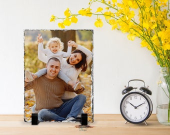 Slate Stone Custom Photo Frame Gift in Portrait or Landscape, Personalized Keepsake in Natural Rock