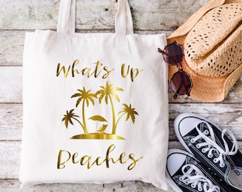 Personalized Cotton Beach Tote Bags, Eco Friendly Beach Vacation Totes, Custom Family Destination Totes, Bridesmaid Bags, Gift for Her