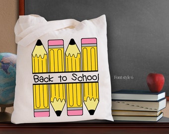 Pencil Personalized School Bag for Teacher, Classroom, Books, Homework, Every Day Personalized  Custom Carry all Cotton Tote