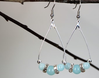 Aquamarine Teardrop Silver Crystal Earrings