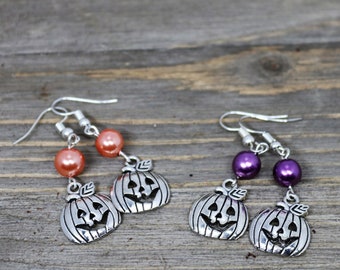 Silver Pumpkin Earring, Autumn Fashion Jewelry, Fall Pumpkins Thanksgiving Jewelry, Silver Happy  Pumpkin, Halloween Jewelry, Trick or Treat