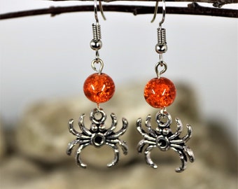 Spider  Halloween Earrings, Creepy Costume Accessory, Spider Dangle Halloween Party Jewelry, Spooky Trick or Treat Earrings, Gift for Her