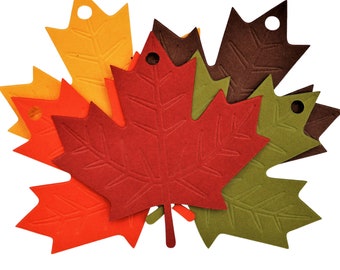 Embossed Multi-Colored Autumn Leaf Gift Tag, 10 Pack Fall Cut Out, Fall Paper Place Holder, Scrapbook Embellishment Shop Label Supply