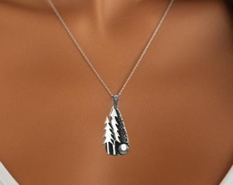 Pine Tree Pendant Necklace, Evergreen Copper, Bronze, Silver Mountain Jewelry, Northwoods Outdoor Leather, Satin, or Cable Chain Accessory