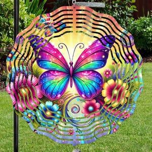 Bright Butterfly Windspinner w Crystal Icicle Prism, Garden Patio Gazebo Patio Hanging Yard Art,  Outdoor Decor Gift Her or Him