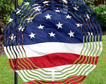 American Flag Windspinner, Outdoor USA Patriotic Garden Yard Art, Patio Porch Gazebo Hanging Decor, July 4th, Memorial Day Gift for Her, Him