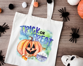 Fun Halloween Trick or Treat Cute Kids Tote Bags, Eco Friendly Resueable Canvas Halloween Candy Bag, Strong Seasonal Reinforced