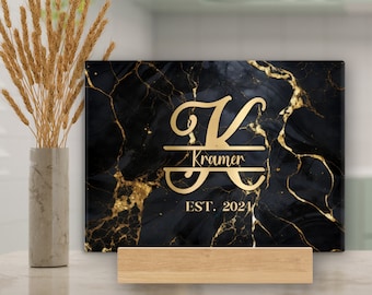 Black Gold Marble Personalized Tempered Glass Cutting Board, Modern Chopping Tray, Serving Placemat, Charcuterie Board, All Occasion Gift