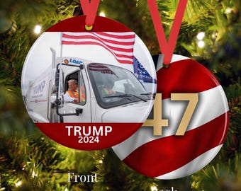 Trump in a Garbage Truck Ornament, 47th President Tree Decoration Features The Garbage Truck , Patriotic Historical Keepsake Political Deco