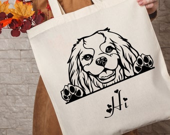 Cavalier King Charles Tote Bag, Eco Friendly CKCS Alternative Grocery Bag,  Natural Cotton Shopping Sack