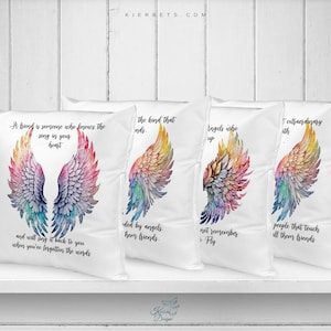 Friends Are Angels Watercolor Wings Silky Pillow Cover, Decorative Throw Pillow, Girlfriend, Housewarming, Birthday, Thank You Bestie Gift