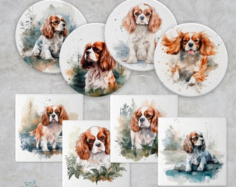 Cavalier King Charles Spaniel Coaster, Round or Square CKCS Ceramic or Neoprene Rubber Spaniel Dog Mom Animal lover Gift