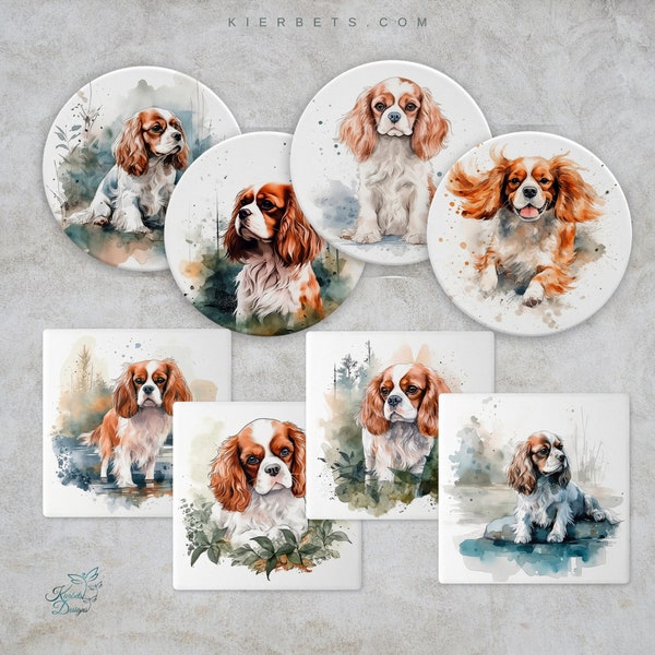 Cavalier King Charles Spaniel Coaster, Round or Square CKCS Ceramic or Neoprene Rubber Spaniel Dog Mom Animal lover Gift