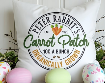 Peter Rabbit Carrot Patch Round Advertisement Sign Pillow Cover, Spring Farmhouse Cottage or White Modern Style Home Throw Cushion Cover