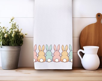 Easter Bunny Tails Kitchen Towel Farmhouse Decor, Soft Colored Bunny Spring Holiday Dish Towels,