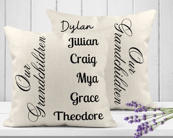 Our Grandchildren Custom Personalized Pillow Cover, Decorative Throw Pillow, Wedding, Housewarming, Birthday, Grandmother, Mother's Day Gift