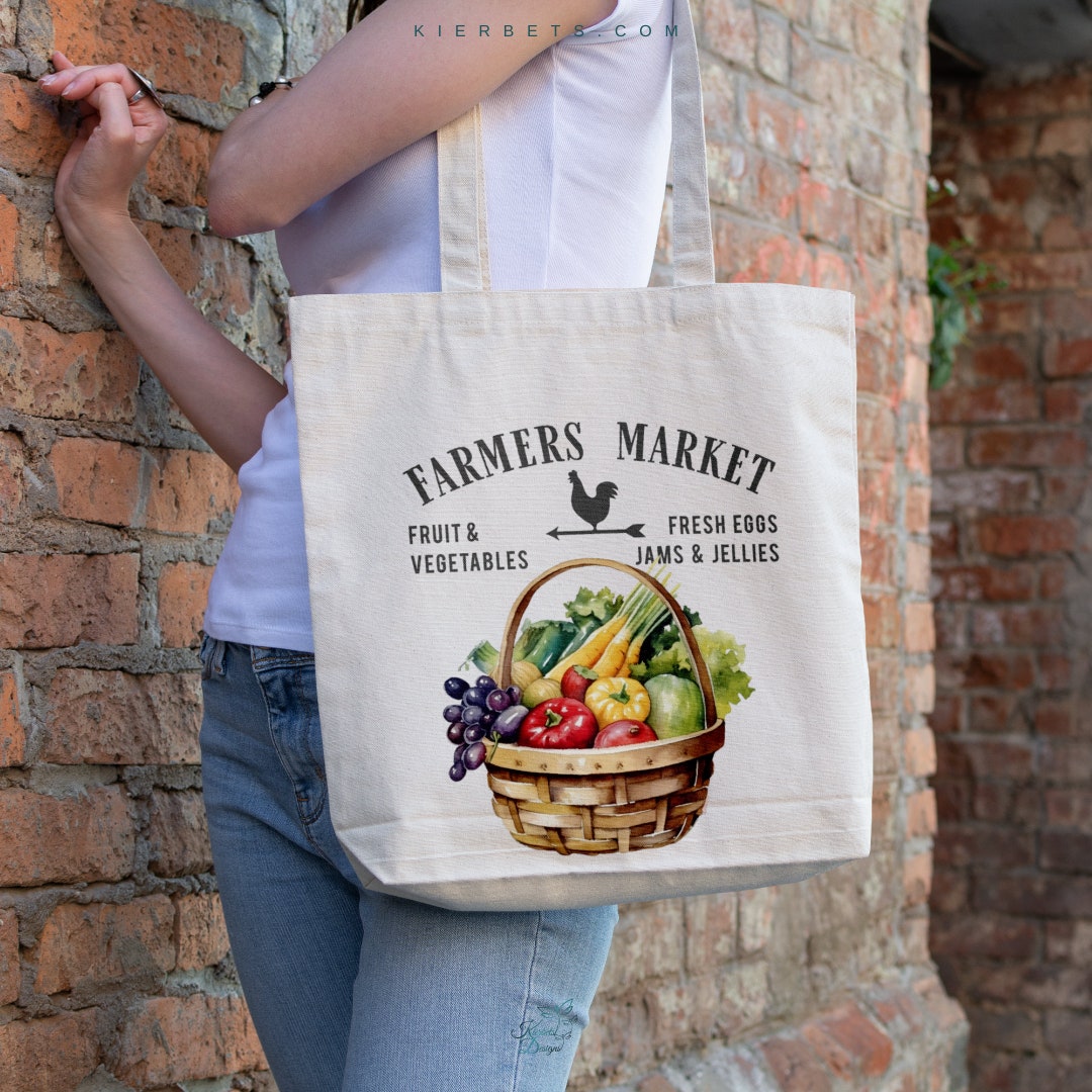 Farmers Market Veggie Basket Tote Bag, Personalized Cotton Shopping Bag ...