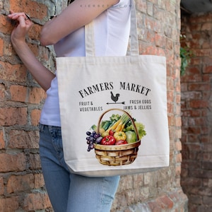 Farmers Market Veggie Korb 100% Alle Baumwolle Personalisierte Einkaufstasche, Stark und langlebig Unterstützung Lokale Bauern Waschbar Tragen Alle