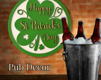 Shamrock St Patricks Day Wood Sign, 11 Inch Farmhouse Decor