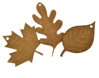 Embossed Autumn Leaf Gift Tag, 10 Pack Kraft Paper Fall Cut Out, Natural Brown Paper Place Holder, Scrapbook Embellishment Shop Label Supply