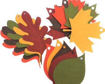 Embossed Multi-Colored Autumn Leaf Gift Tag, 10 Pack Fall Cut Out, Fall Paper Place Holder, Scrapbook Embellishment Shop Label Supply