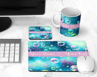 Bubble Desk Set, Colorful Mousepad and Coaster Work Station Accessory, Office Computer Table Decor, Stain Resistant Neoprene Rubber Homework