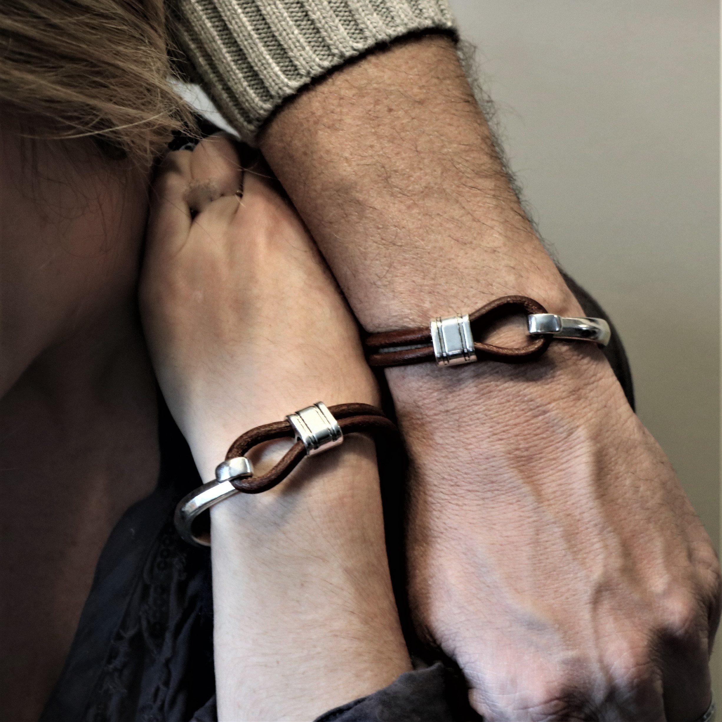 Half Cuff leather Bracelet, Silver Hook Bracelet, Leather Hook Bracelet