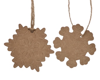 Embossed Kraft Paper Snowflake Gift Tags, 10 Natural Brown Cut Outs, Holiday Event Place Holders, Scrapbook Embellishment, Shop Price Labels