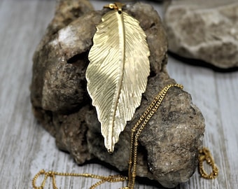 Gold Leaf Pendant Necklace, Natural leaves Filigree Long Chain Jewelry, Fashion Unique Style,  Beautiful Accessory Gift for Her